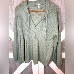 B11.19 SO Peplum Henley Hoodie Sage Green Medium M